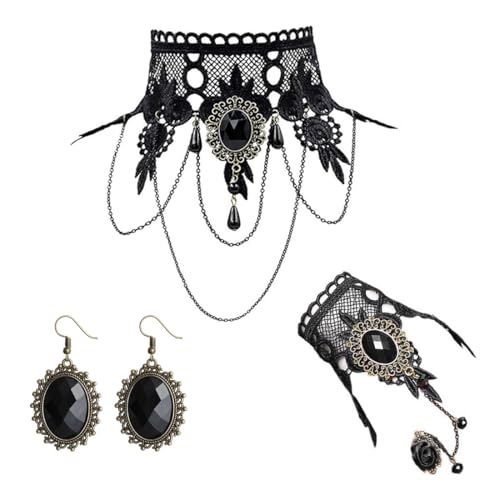 JUSTUSNX Halloween Halskette Ohrringe Set Schwarz Vampir Choker Halloween Kostüm Zubehör Gothic Schmuck für Frauen, Einheitsgröße, Metall von JUSTUSNX