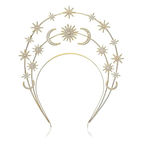 JUSTUSNX Halo Krone Stirnband Stern Strass Haarband Göttin Hochzeit Haar Tiara Party Kostüm Haarzubehör für Frauen und Mädchen (A) von JUSTUSNX