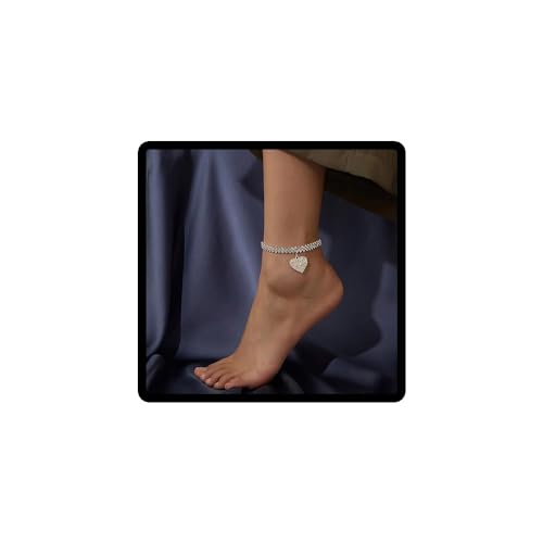 JUSTUSNX Herz Shaped Anhänger Einstellbare Knöchel Strass Knöchel Armband Strand Sommer Fuß Schmuck Kette für Frauen und Mädchen (A) von JUSTUSNX