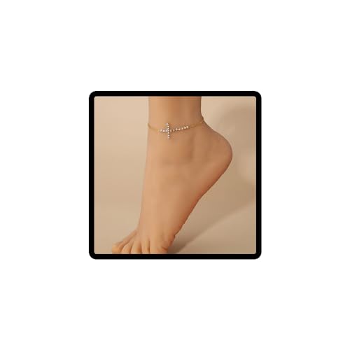 JUSTUSNX Kreuz Anhänger Verstellbare Knöchel Strass Knöchel Armband Strand Sommer Fuß Schmuck Kette für Frauen und Mädchen (A) von JUSTUSNX