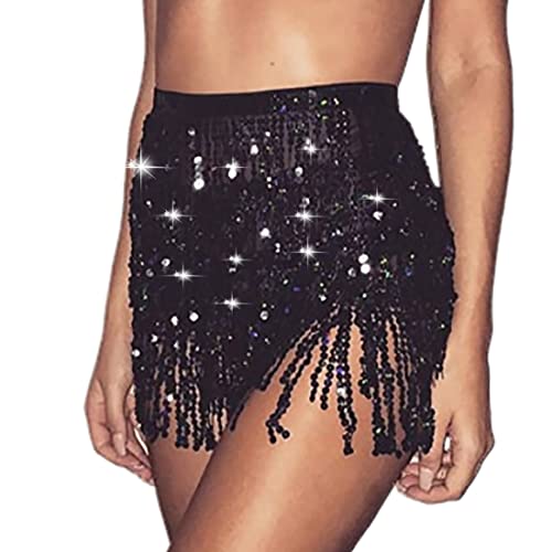 JUSTUSNX Pailletten Quaste Rock Fringe Hip Schal Bauchtanz Rave Outfit für Frauen und Mädchen (D) von JUSTUSNX