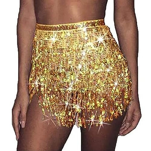 JUSTUSNX Pailletten Quaste Rock Fringe Hip Schal Bauchtanz Rave Outfit für Frauen und Mädchen (F) von JUSTUSNX
