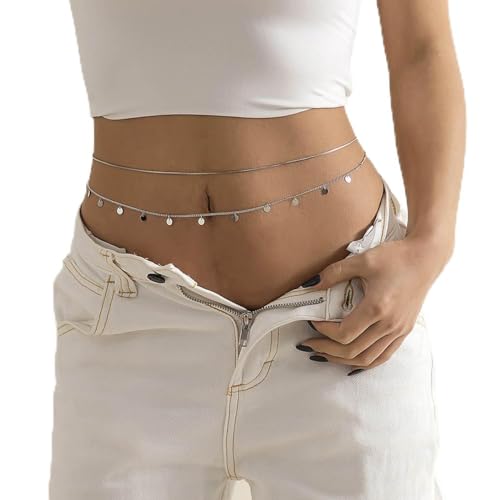 JUSTUSNX Pailletten Schlange Knochen Taille Kette Layered Bauch Kette Sexy Magen Kette Körper Schmuck Zubehör für Frauen und Mädchen (B) von JUSTUSNX