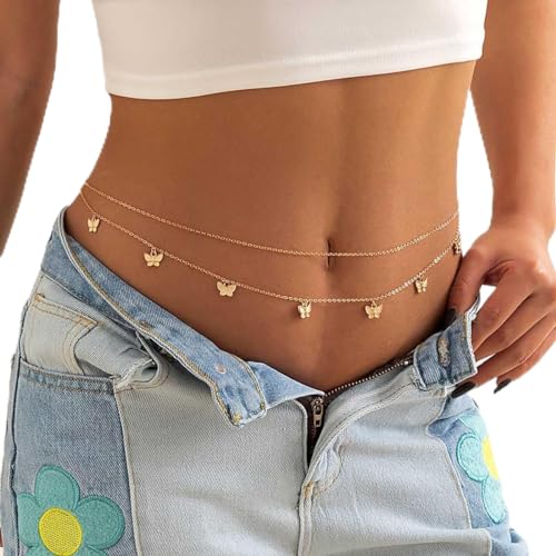 JUSTUSNX Schmetterling Anhänger Taille Kette Layered Bauch Kette Sexy Magen Kette Körper Schmuck Zubehör für Frauen und Mädchen (A) von JUSTUSNX