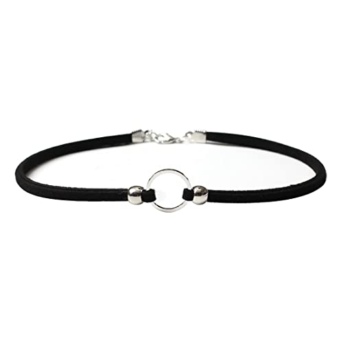 JUSTUSNX Schwarz Choker Halskette Metall Kreis Halskette Kragen Vintage Gothic Samt Halskette Halloween Zubehör für Frauen und Mädchen (B) von JUSTUSNX