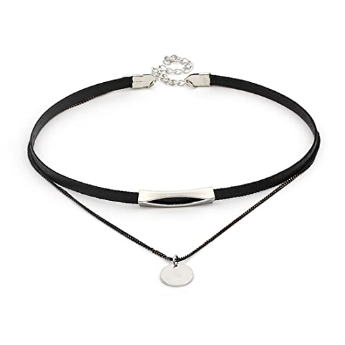 JUSTUSNX Schwarz Gothic Doppelschichtig Gold Silber Kreis Anhänger Choker Halskette Halloween Zubehör für Frauen und Mädchen (B) von JUSTUSNX