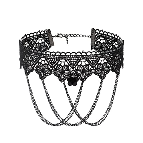 JUSTUSNX Schwarze Spitze Kragen Kette Kristall Anhänger Halskette Quaste Halskette Gothic Hohl Blume Choker Schmuck Halloween Zubehör für Frauen und Mädchen (D) von JUSTUSNX