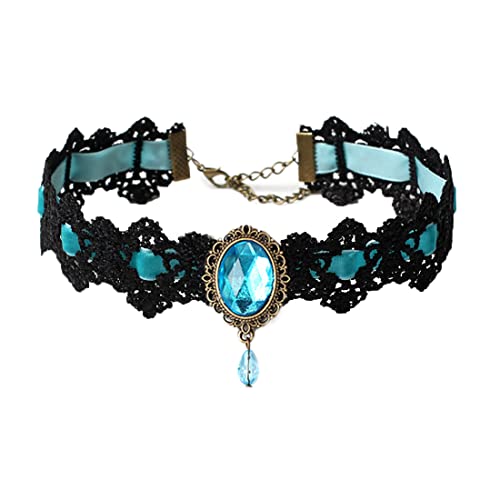 JUSTUSNX Schwarze Spitze Kragen Kette Kristall Anhänger Halskette Samt Vintage Edelstein Halskette Gothic Hohl Blume Choker Schmuck Halloween Zubehör für Frauen und Mädchen (F) von JUSTUSNX