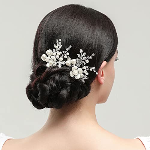 JUSTUSNX Silberne Braut Hochzeit Kopfschmuck Perle Haarnadeln Accessoires Braut Kristall Blume Haarteile für Frauen und Mädchen von JUSTUSNX