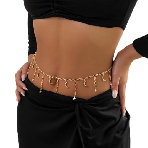 JUSTUSNX Stern Mond Anhänger Taille Kette Layered Bauch Kette Sexy Magen Kette Körper Schmuck Zubehör für Frauen und Mädchen (A) von JUSTUSNX