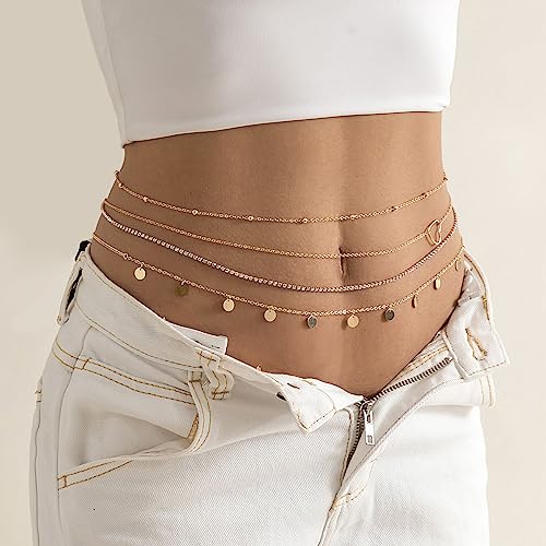 JUSTUSNX Strass Pailletten Taille Kette Layered Bauch Kette Sexy Magen Kette Körper Schmuck Zubehör für Frauen und Mädchen (A) von JUSTUSNX