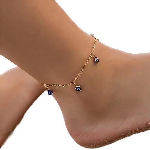 JUSTUSNX Verstellbare Knöchel Böse Augen Knöchel Armband Strand Sommer Fuß Schmuck Kette für Frauen und Mädchen (A) von JUSTUSNX