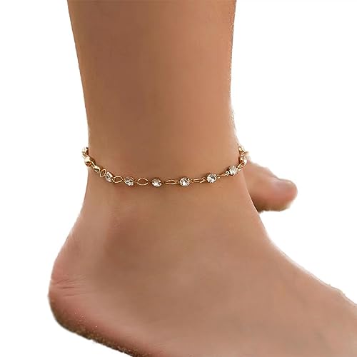 JUSTUSNX Verstellbare Knöchel Zirkular Kristall Knöchel Armband Strand Sommer Fuß Schmuck Kette für Frauen und Mädchen (A) von JUSTUSNX