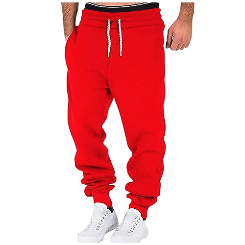 JUTOO Arbeitshosen Männer, Herren Sportjogginghose Casuel-Slim Fit, Tiefen Eingriffstaschen, Tunnelzug Und Feuchtigkeitsmanagement. Für Joggen, Fitness, Yoga Oder Jeans Cargohose (L, Red) von JUTOO