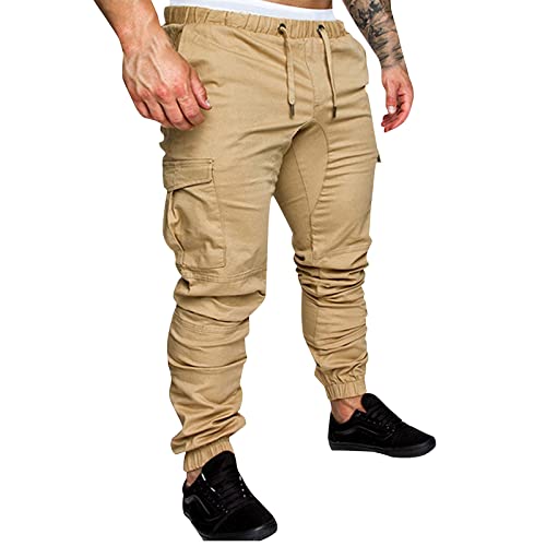 JUTOO Cordhose Herren, Jogginghose Mit Reißverschlusstaschen Baumwolle-Jogger Männer Trainingshose Lang Black Baggy Jeans Herren Sporthose Für Cargo Hose Schwarz Jeans Jogginghose (L, Khaki) von JUTOO