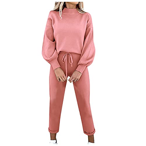 JUTOO Damen Jogginganzug, Tracksuit Langarm Rundhalsausschnitt Einfarbig Zweiteiler Outfit Jogger Trainingsanzug Set Sweatshirt & Jogginghose Anzug Sport Damne Für Pyjama Sport (XL, Pink) von JUTOO