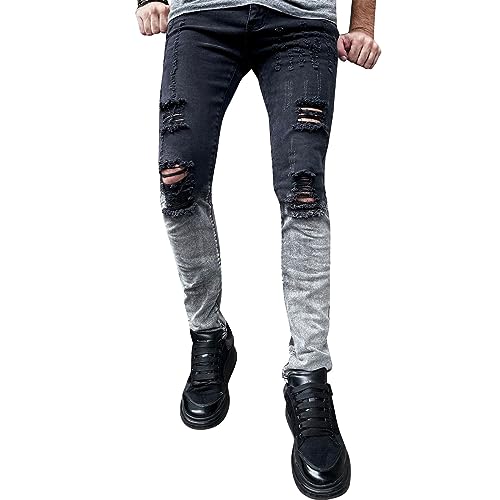 JUTOO Freizeithose Herren, Destroyed Stretch Jeans Cool Black Fashion Skinny Ripped Slim Fit Hip Hop Hose Mit Löchern Für Männer Zip Jeans Party Casual Schwarze Baggy Jeans Sweatpants (40, Schwarz) von JUTOO