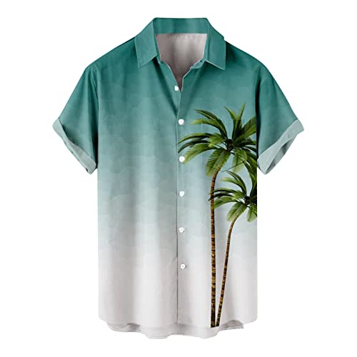 JUTOO Hawaiianisches Hemd Für Herren, Mens Button Up Hemden Herren Down Urlaub Casual Revers Beach Holiday Wear Fashion Hawaii Kurzarm Kurzarm-Hemden Hawaii-Hemd Strand Große Und (4XL, Cyan) von JUTOO