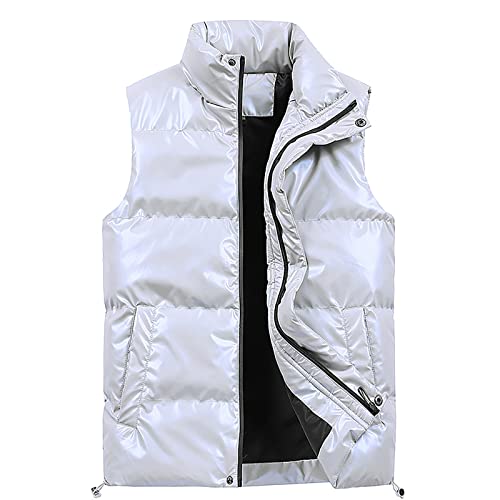 JUTOO Heizweste, Herren Steppweste Winter Leichte Winddicht Zip Weste Outdoor Casual Warme Jacke Ärmellose Sweatshirt Herrenwesten Elegant Sportlich Männer Ultraleichte Gilet (5XL, White) von JUTOO