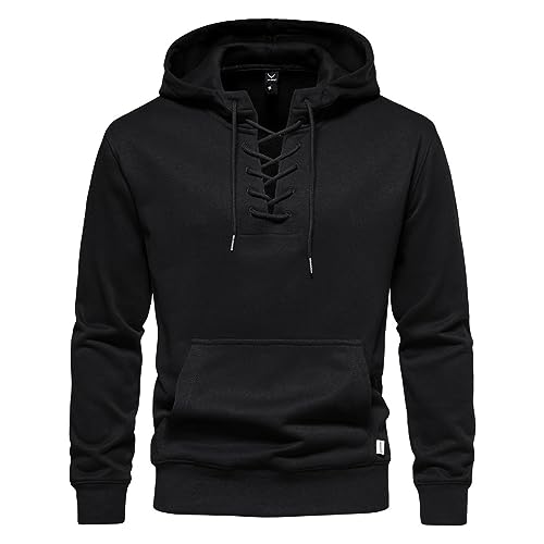 JUTOO Herren Pulli, Hoodie Sweatshirt Pullover Kapuze Kängurutaschen Einfarbig Baumwolle Pullover Y2K Zip Up Hoodie Kapuzenpullover White for Men Overzised Hoodie (M, Black) von JUTOO