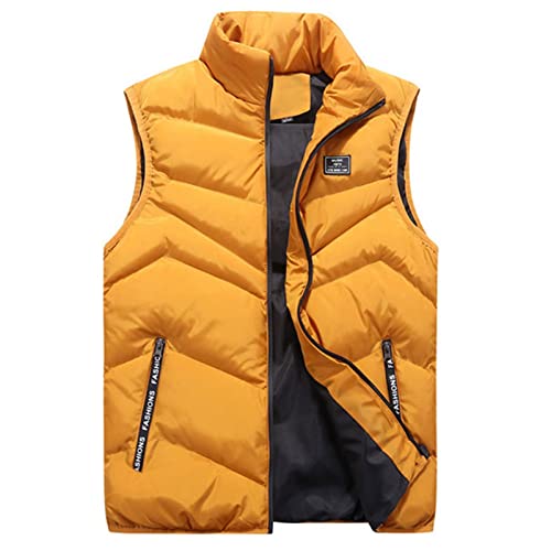 JUTOO Herren-Westen, Winter Leichte Winddicht Outdoor Casual Warme Jacke Ärmellose Sportweste Security Gilet Weste Sommer Leicht Fleece Lederweste Biker Steppweste Vest (4XL, Yellow) von JUTOO