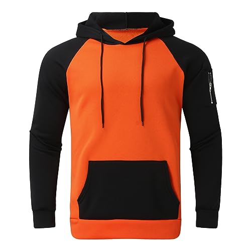 JUTOO Hoodie Essentials, Herren Pullover Langarm Sweatjacke Farbblock Kapuzenpullover Für Men Hoodie Hiphop T Zipper Hoodie Tactical Pullover Hoodie Mens Y2K Hoodie (L, Orange) von JUTOO