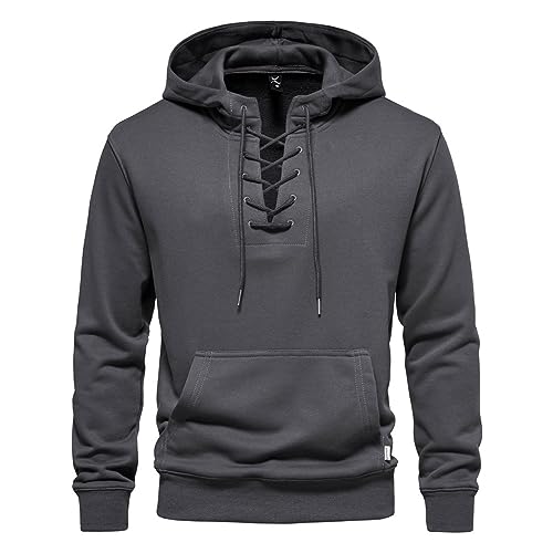 JUTOO Hoodie Herren, Kapuzenpullover Sweatshirt Kängurutaschen Einfarbig Baumwolle Fleece Pullover Hoodies Mens Gefüttert Hoddie S Hoodie Herren Vintage Matching Hoodies Pullover (3XL, Dark Gray) von JUTOO