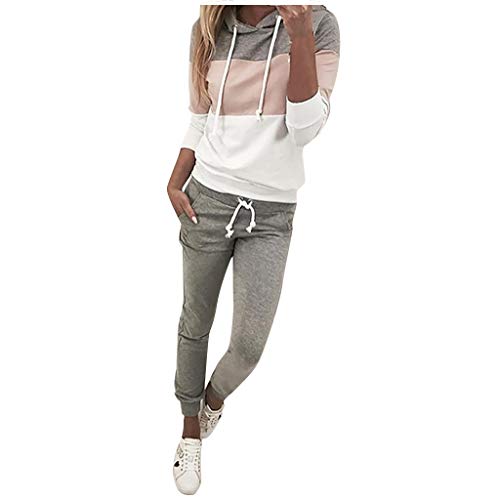 JUTOO Jogginganzug Damen, Set Tracksuit Langarm Hoodie Jogger Rundhalsausschnitt Zweiteiliges Outfit Trainingsanzug Lounge Set Damen Zweiteiler Trainingsanzüge Für Set Sport (M, Rosa) von JUTOO