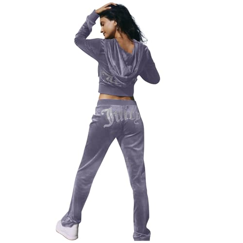 JUTOO Jogginganzug Damen Baumwolle, Hausanzug Kuschelig Casual Trainingsanzug Sports Verdickter Lose Bedruckter Anzug Thermo Set Hoginganzug Sportanzüge Jogging Set (L, Gray) von JUTOO