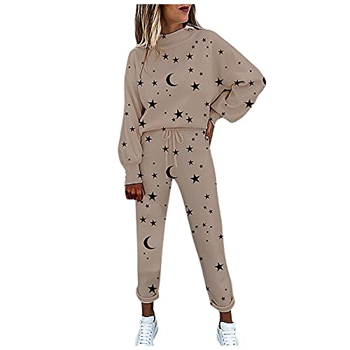 JUTOO Jogginganzug Damen Set, Trainingsanzug Mode 2 Stück Set Frauen Sportanzug Farbnähte Sweatshirt + Lange Hose Sportswear Yoga Outfit Lounge Set Thermo Hausanzug Set Sweat Suit (S, Brown) von JUTOO