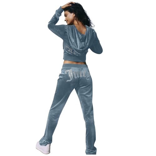 JUTOO Lounge Set Damen, Hausanzug Kuschelig Casual Trainingsanzug Sports Verdickter Lose Bedruckter Anzug Für Damen Hose Lang Traningsanzug Set Baumwolle Jogger Fleece Set Sport (M, Light Blue) von JUTOO