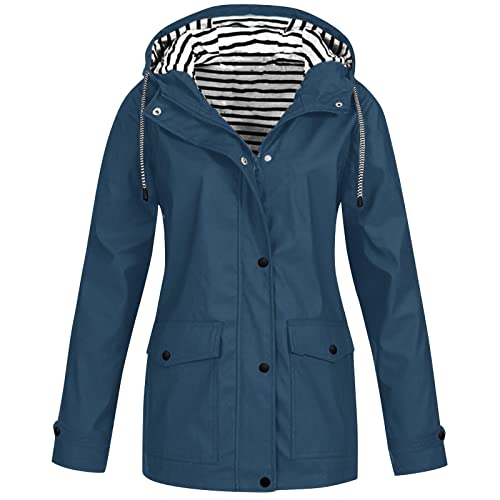 JUTOO Rain Jacket, Damen Wasserdichte Faltbar Regenjacke Mit Kapuze, Leicht Atmungsaktive Windbreaker Jacke, Für Frauen Fahrrad Sport Outdoorjacke. Winterjacke Lang (4XL, Blue) von JUTOO