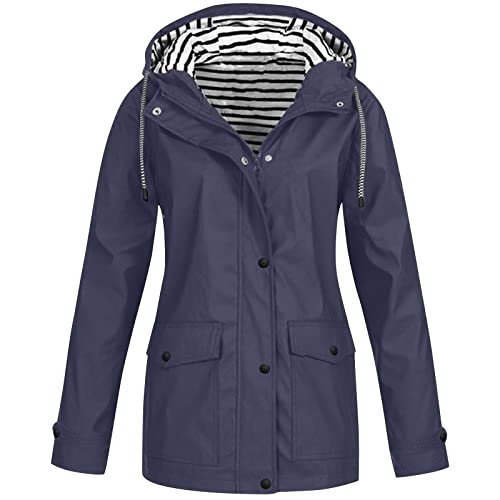 JUTOO Regenjacke Damen, Wasserdicht Atmungsaktiv Regenponcho Dünne Leichte Jacke Windbreaker Mit Kapuze Laufjacke Damen Wandern Ultraleichte Regenjacken Für Outdoor Sport (5XL, Marine) von JUTOO