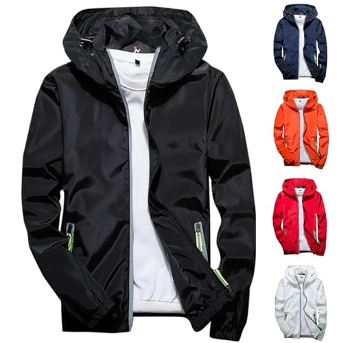 JUTOO Regenmantel Herren, Übergangsjacke Wasserdicht Outdoorjacke Atmungsaktiv Herbst Leichte Jacke Mit Kapuze Windbreaker Zum Wandern Reisen Treking Fahrrad Softshelljacke Jacket (6XL, Black) von JUTOO