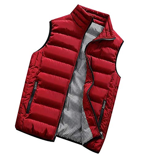 JUTOO Weste Herren Schwarz, Outdoor Winterweste Mit Stehkragen Winter Steppwesten Für Schwarz Dünn Tracht Ärmel Biker Lederweste Herrn Bodywarmer Fleece Männer Westen Jacket (3XL, Red) von JUTOO