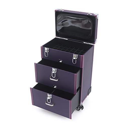 Kosmetikkoffer Trolley,Abschließbarer Make up Koffer,4 in1 Chminkkoffer Damen Friseurkoffer mit 360° drehbare Rollen für unterwegs Make-up Nagelkunst Haarstyling,Lila von JUUTALK