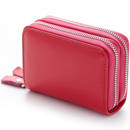 JUVEL Damen Leder Geldbörse - Kreditkartenetui Damen mit Münzfach Doppelreißverschluss 10 Kartenfächer Mini Damen Portemonnaie Münzfach Zipper Brieftasche Kartenhalter für Damen Frauen (Rosa) von JUVEL