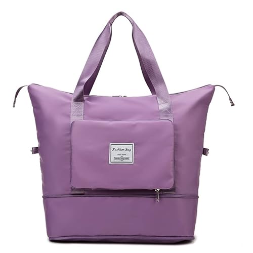 Groß Sporttasche für Herren und Damen Faltbare Reisetasche with Fixed Shoulder Strap Crossbody Bag Travel Bag with Wet Bag Lightweight Waterproof Travel Handbag (Violett) von JUVEL