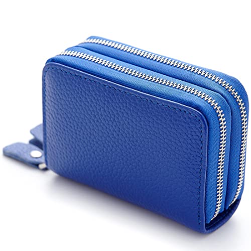 JUVEL Leder Geldbörse für Damen - Kreditkartenetui mit Münzfach, Doppelreißverschluss, 10 Kartenfächer, Mini Portemonnaie, Zipper Brieftasche, Kartenhalter für Frauen (Blau) von JUVEL