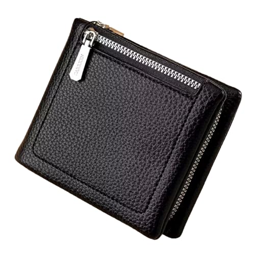 Geldbörse Damen mit Münzfach - Kreditkartenetui Damen Leder Portemonnaie mit Reißverschluss und viele Fächer RFID-Schutz Kartenhalter Zipper Brieftasche Kartenhalter Für Frauen (Schwarz) von JUVEL