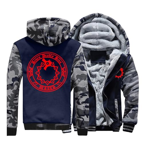 JUVENIL The Seven Dead-ly Si-ns Anime Zipper Hoodie Herren,Camouflage Jacke Fleece-Kapuzenpullover mit Taschen,Winter Outdoorjacke,für Unisex-Camouflage A||XL von JUVENIL