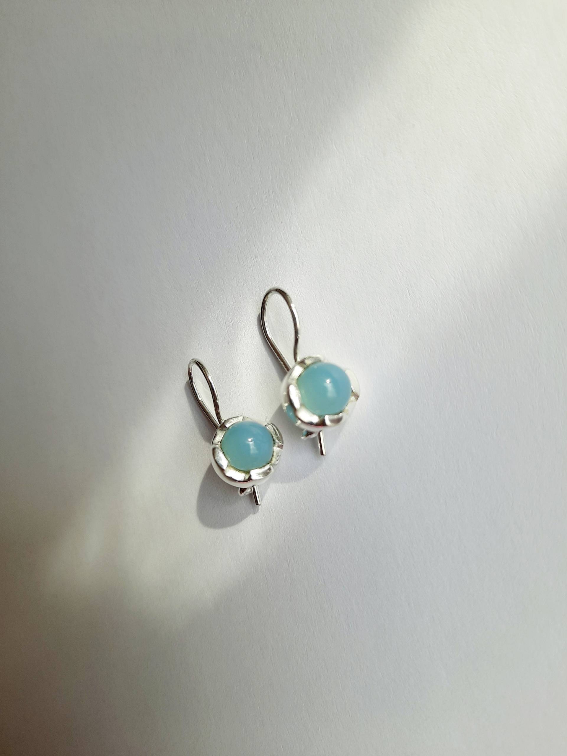 Chalcedon Ohrringe 925Er Silber Mit Blauen Blume von JUWELUNDCHARME
