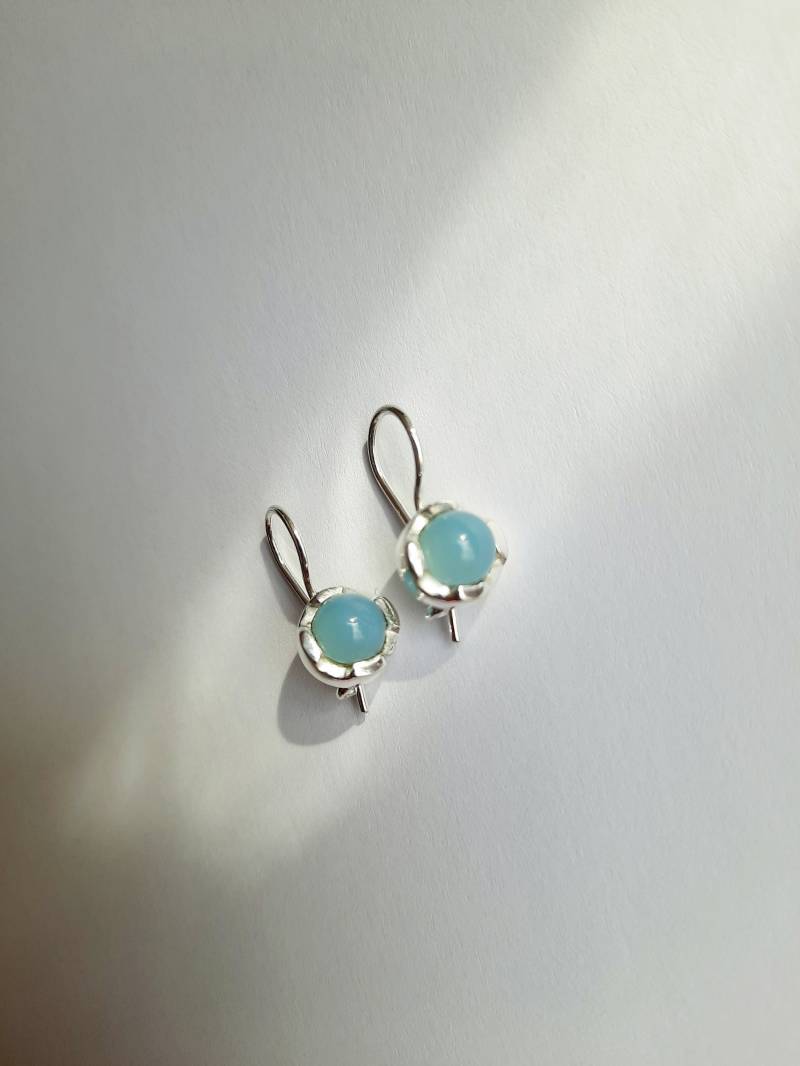 Chalcedon Ohrringe 925Er Silber Mit Blauen Blume von JUWELUNDCHARME