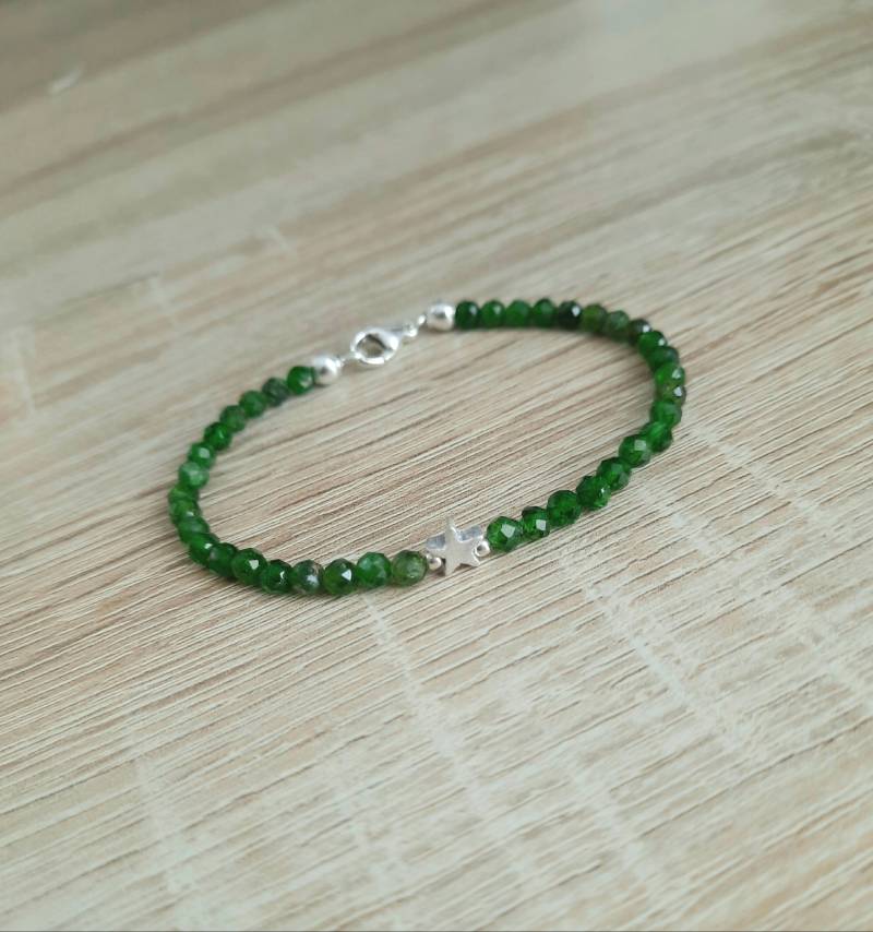 Chromdiopsid Armband Silber 925Er Mit Grünem Steinen Und Stern. Jugendlicher Schmuck von JUWELUNDCHARME