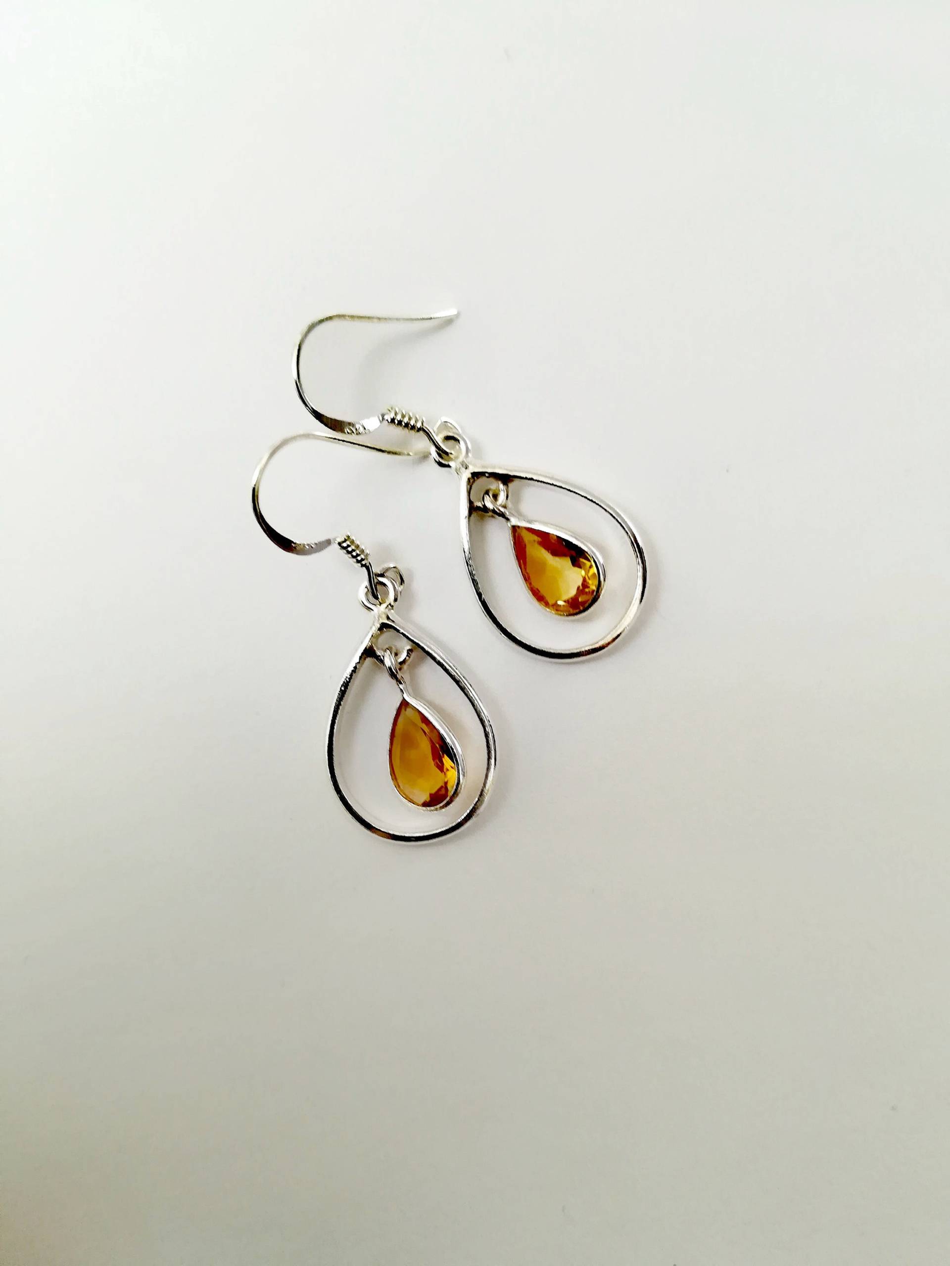 Citrin Ohrringe, Silber 925 Edelstein Gelb. Creolen 925Er Mit Anhänger von JUWELUNDCHARME