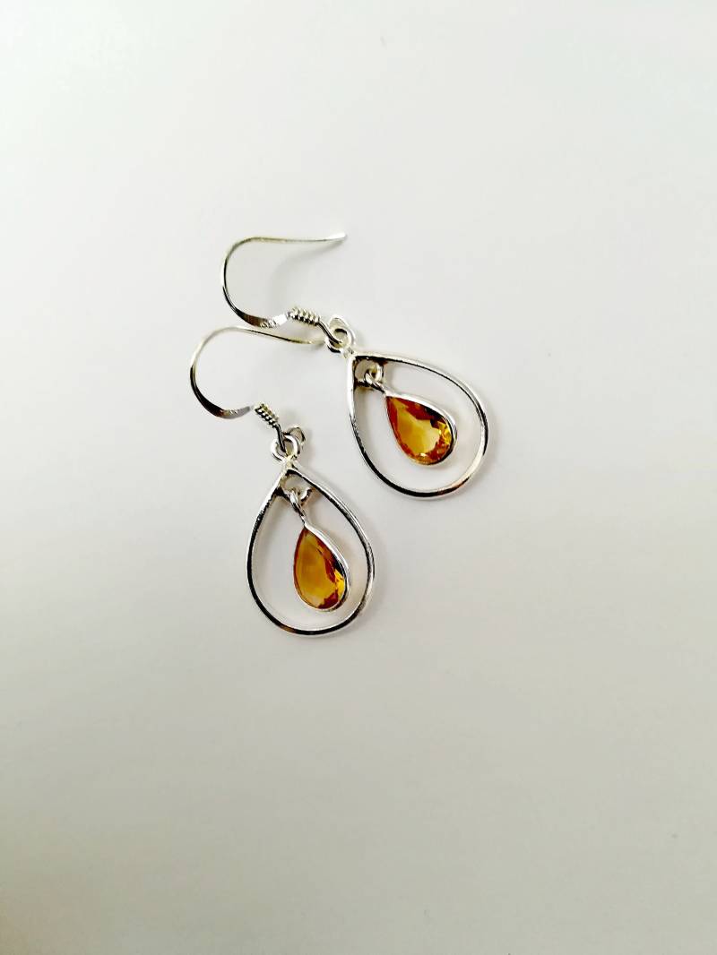 Citrin Ohrringe, Silber 925 Edelstein Gelb. Creolen 925Er Mit Anhänger von JUWELUNDCHARME