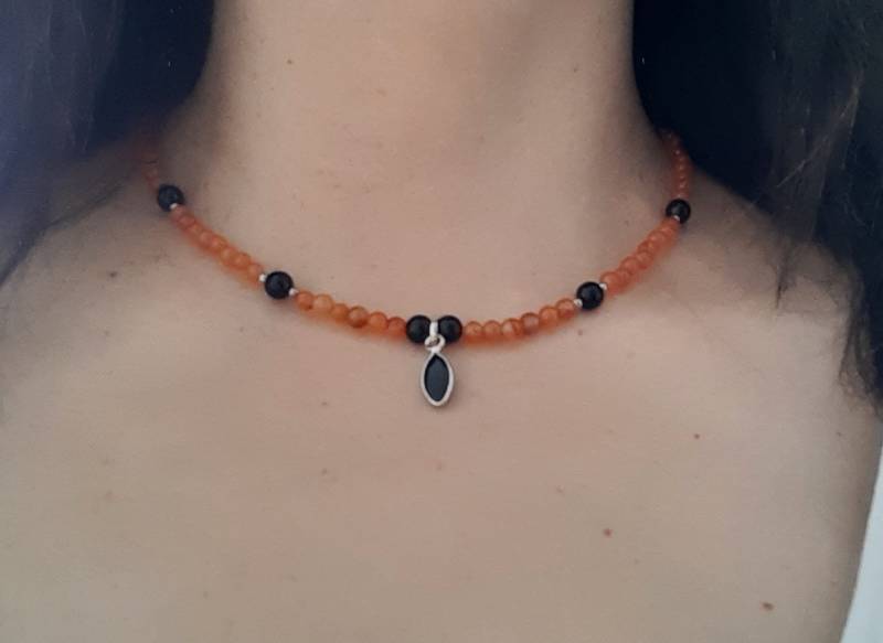 Karneol-Halskette Silber 925 Mit Edelstein Orange Und Schwarz, Schmuck Für Niederlande von JUWELUNDCHARME