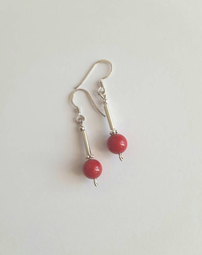 Koralle Ohrringe Silber 925 Stein Rot, Lange Ohrringe, Mutter Geschenk von JUWELUNDCHARME