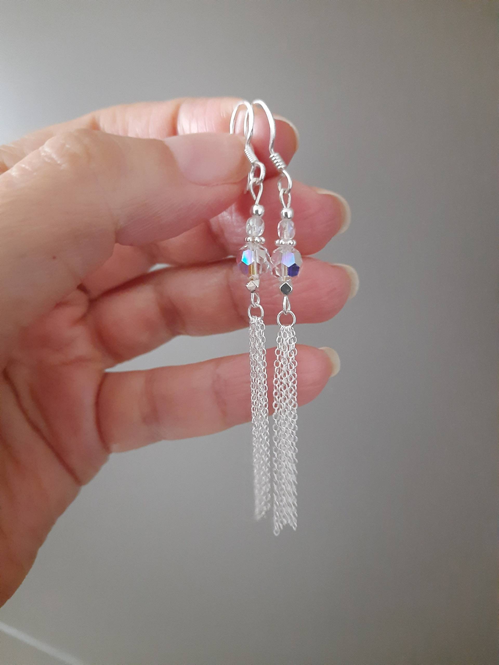 Lange Ohrringe Aus Silber Und Swarovski-Kristallen von JUWELUNDCHARME