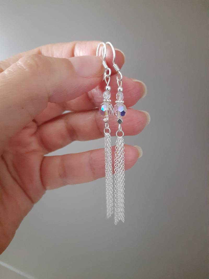 Lange Ohrringe Aus Silber Und Swarovski-Kristallen von JUWELUNDCHARME